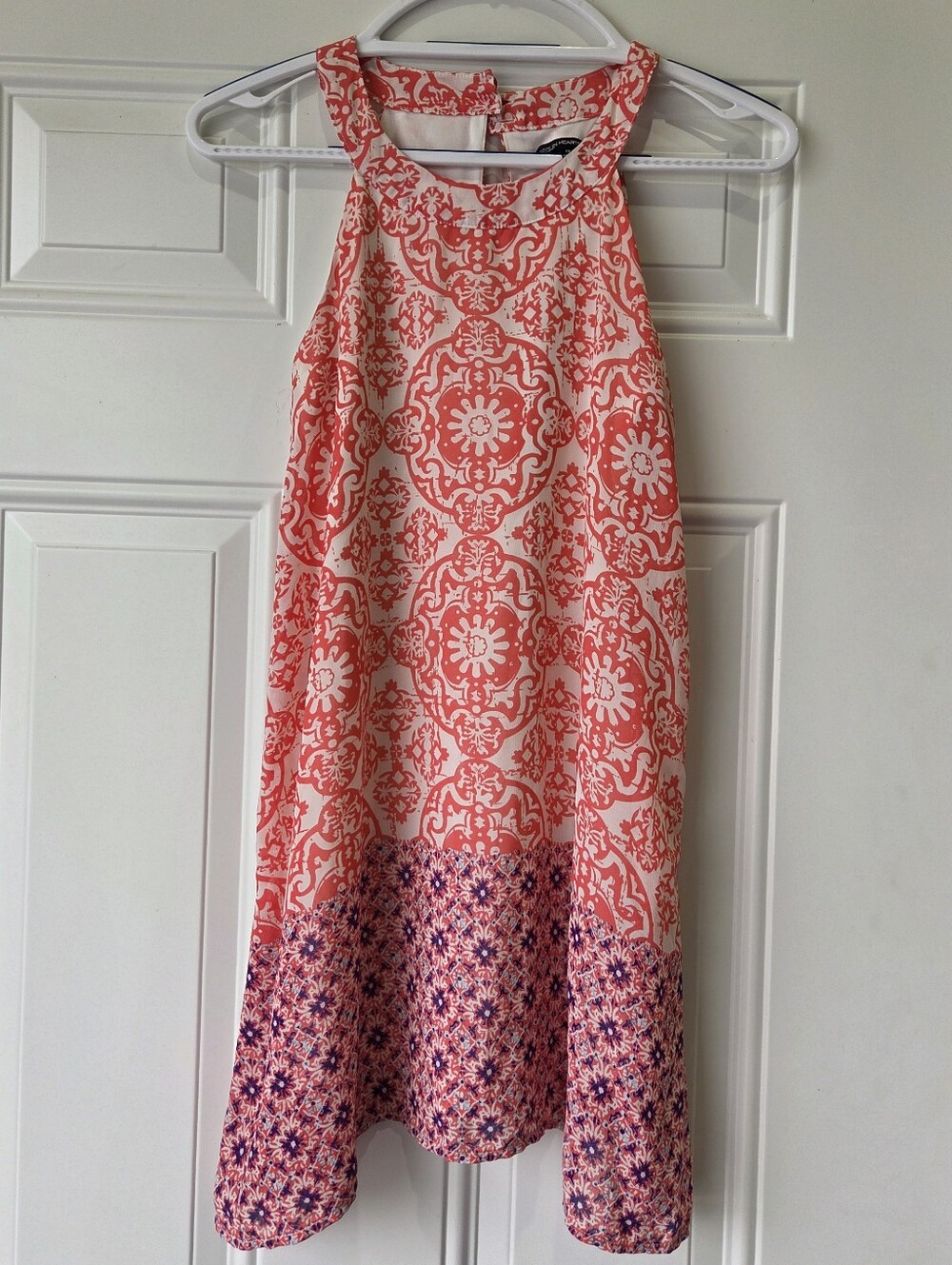Coral and Cream Girls' Printed Halter Dress - Unbranded